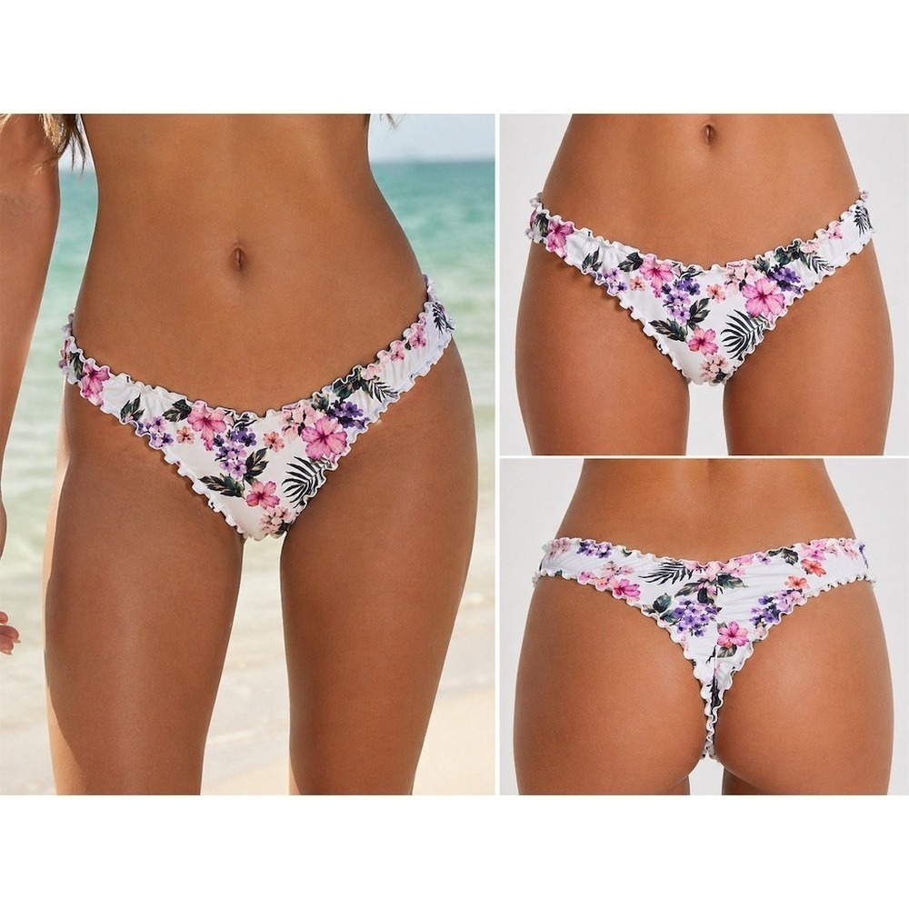 Shade Shore Bikini Bottom Womens XL Tropical Floral Ruffle Cheeky Low rise swim